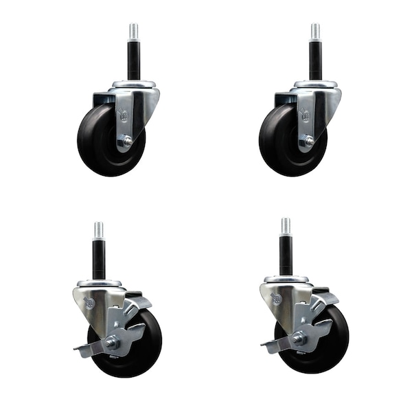 Service Caster 3.5'' SS Hard Rubber Wheel Swivel 3/4'' Expand Stem Caster Set 2 Brakes, 4PK SCC-SSEX20S3514-HRS-2-TLB-2-34 - main